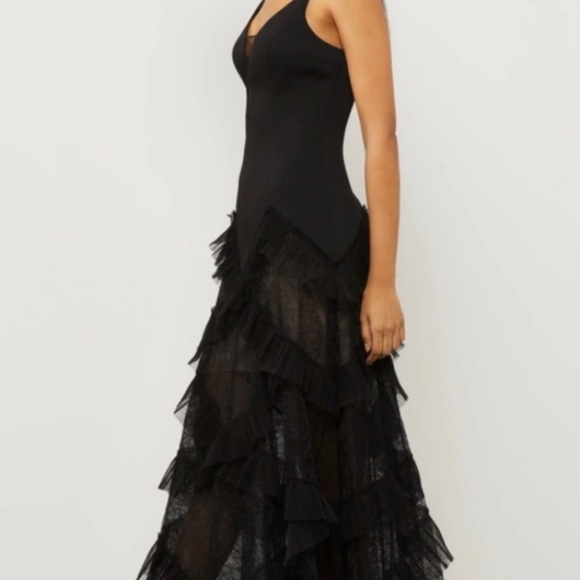 BCBG RUFFLE & LACE SKIRT EVENING GOWN, SIZE 8 - Picture 2 of 7